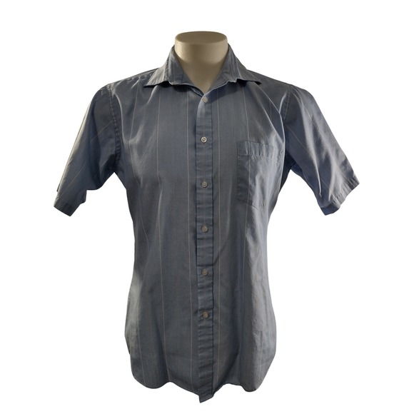 Van Heusen Other - Van Heusen Button Up Shirt Men 15.5 Pinstripe Blue 417 Short Sleeve Professional